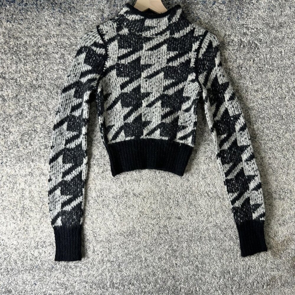 rag & bone Sweater Womens XS Black Houndstooth Mock Neck Alpaca Wool‎ Cropped